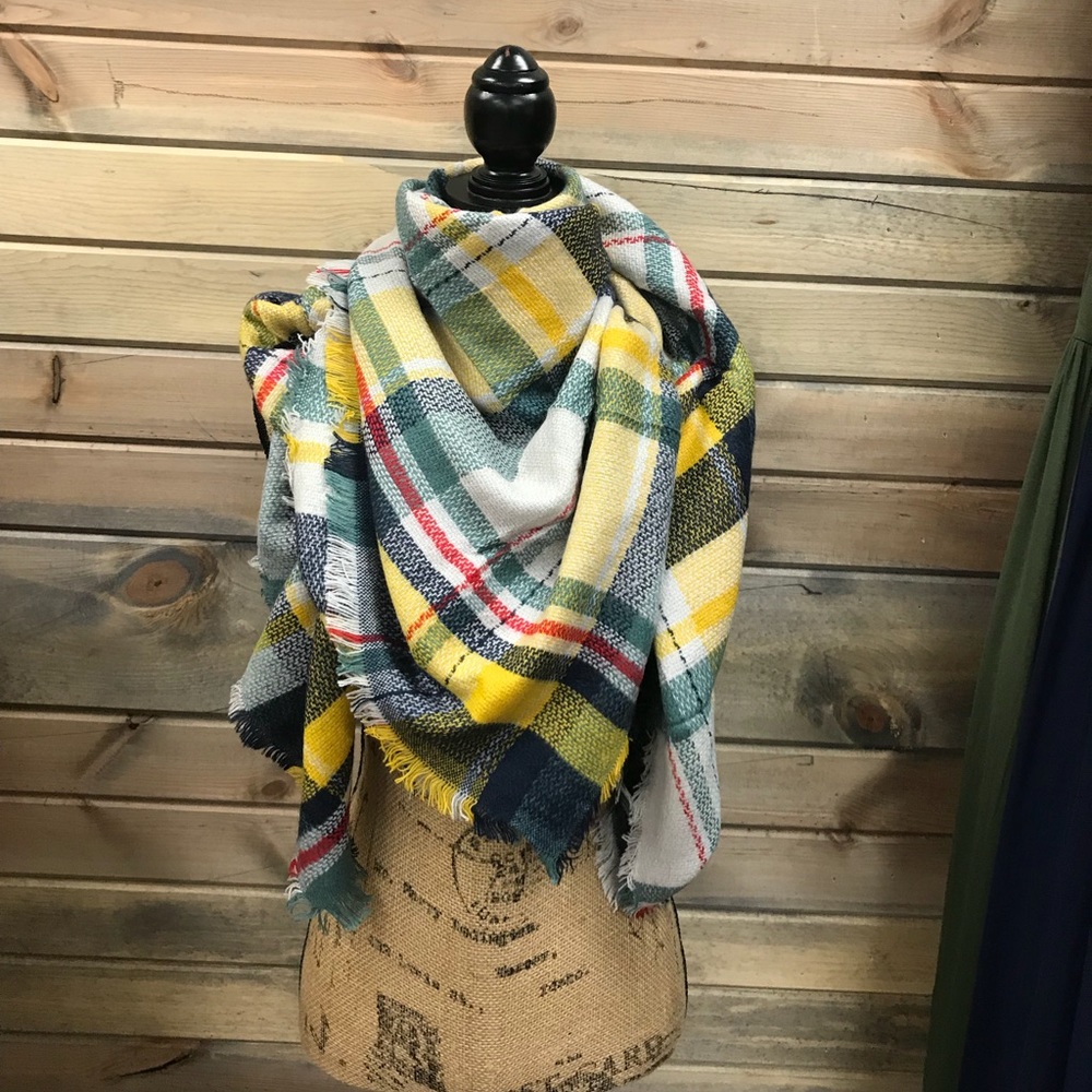 Yellow, Cyan and White Blanket Scarf